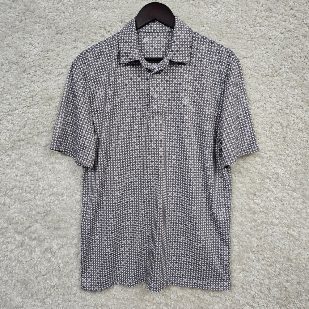 Ariat AriatTEK Polo Shirt Men Medium Brown White Geometric Medallion Performance